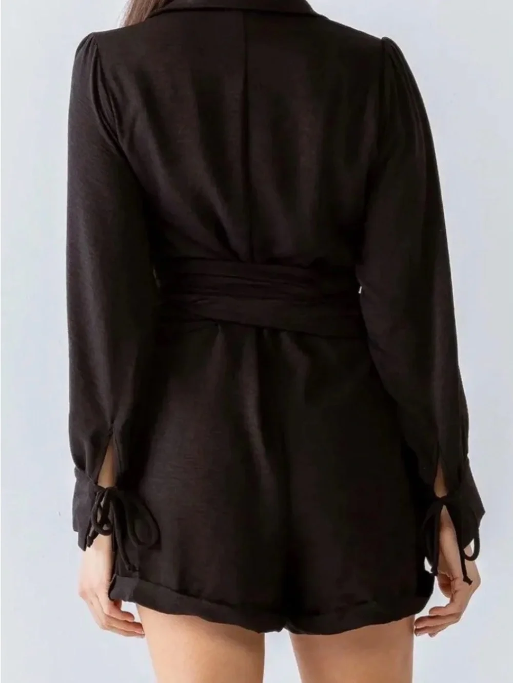 Le Lis Black Button-Front Tie-Waist Shorts Romper